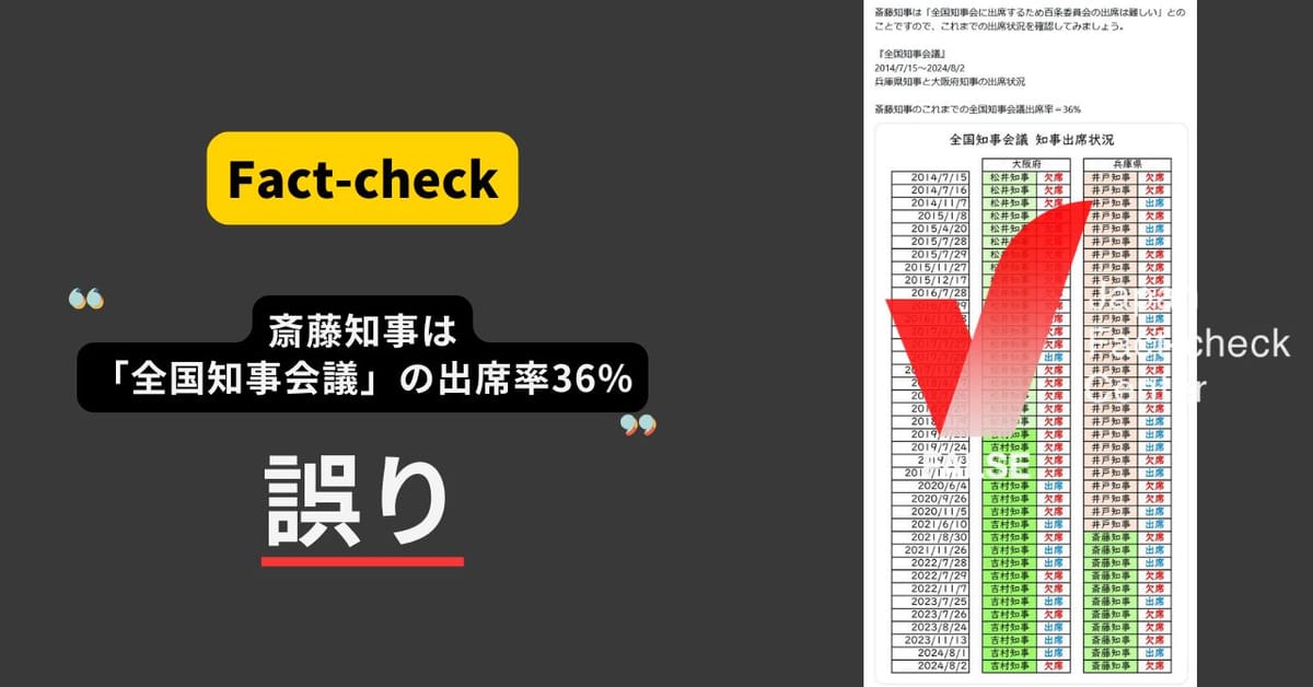 斎藤知事は「全国知事会議」の出席率36%? 2つの会議を混同【ファクトチェック】