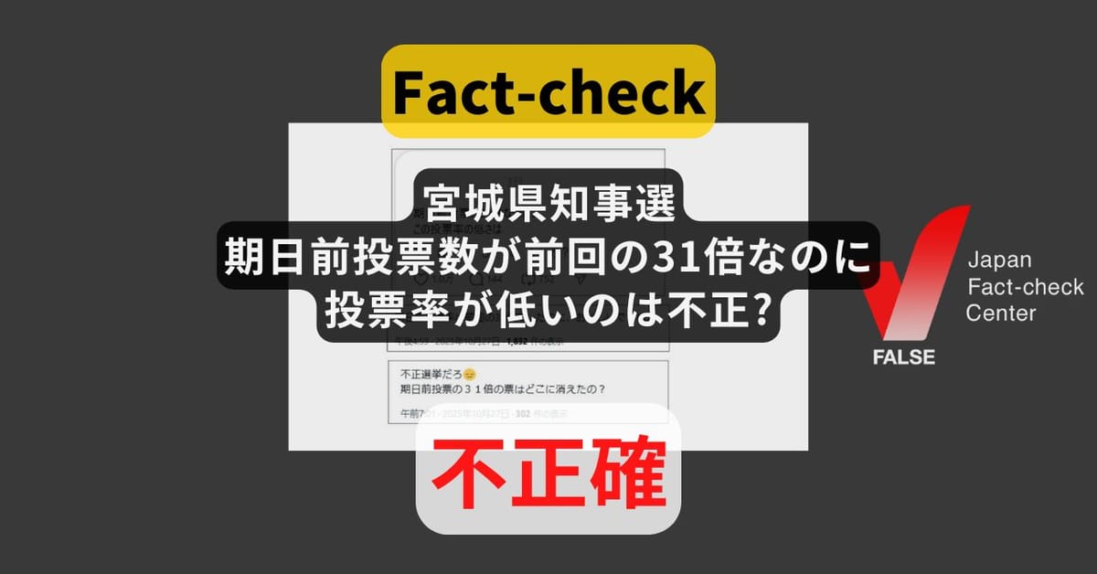 宮城県知事選、期日前投票数が前回の31倍なのに投票率が低いのは不正? 「衆院とのダブル選」という特殊事情【ファクトチェック】