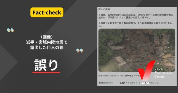 「岩手・宮城内陸地震で巨人の痕跡」は誤り。人骨と災害の画像を合成したもの【ファクトチェック】