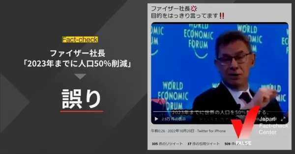 「ファイザー社長が『2023年までに人口を50％削減』と発言した」という動画は誤り【ファクトチェック】