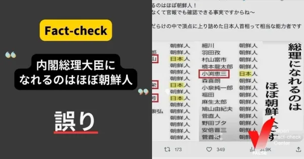 「総理になれるのはほぼ朝鮮人！官報でも確認できる事実」は誤り【ファクトチェック】